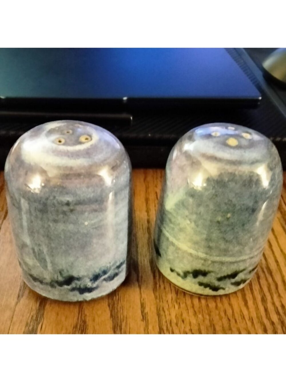 Handmade Blue Ceramic Salt Pepper Shakers Flint Hills Clay Works Studio Signed